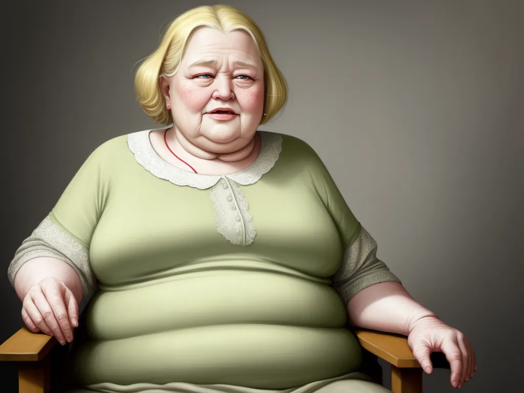 convert photo to 4k - a woman sitting in a chair with a big belly and a concerned look on her face, with a black background, by Fernando Botero