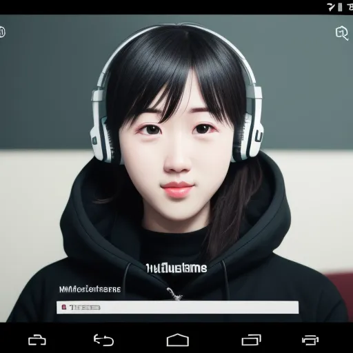 a girl with headphones on her head looking at the camera with a smile on her face and a hoodie on, by Chen Daofu