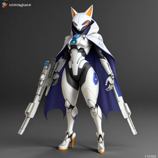 ai generated images from text online - a cartoon character with a gun and a cat costume on, holding a gun and wearing a cape and a cape, by Bakemono Zukushi