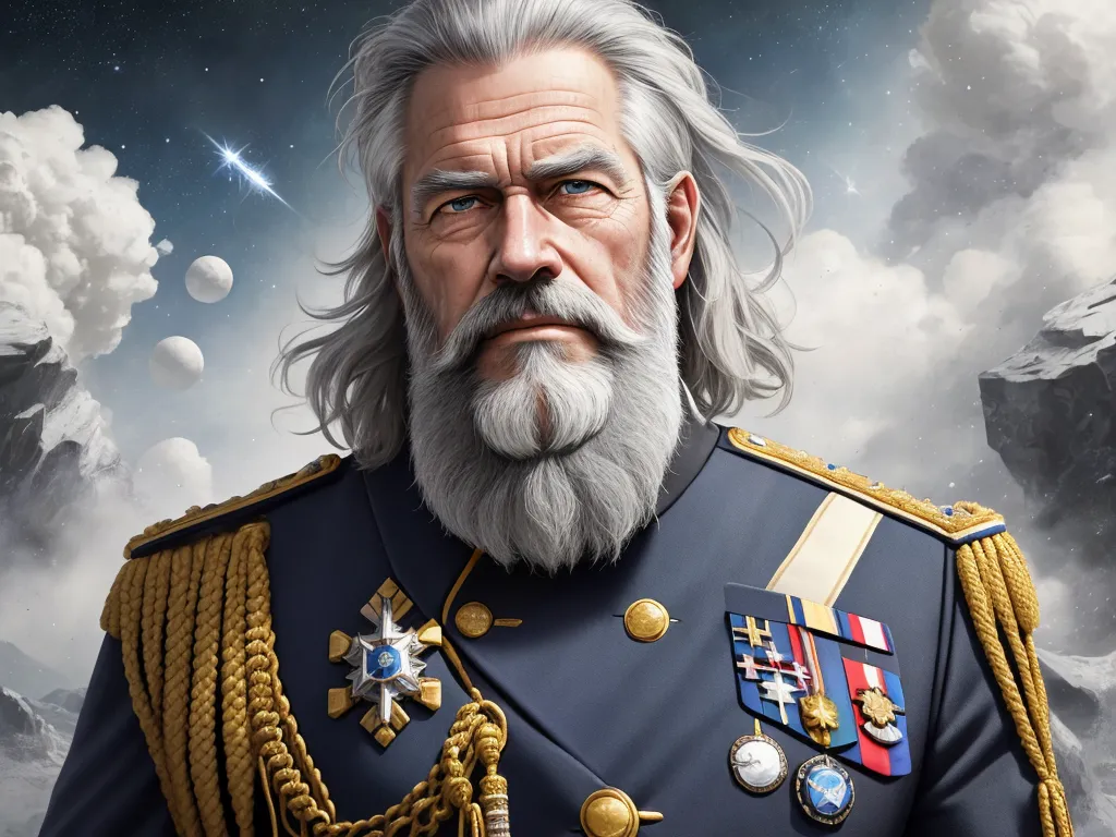 how to increase resolution of image - a man with a beard and a beard in a uniform with a sky background and clouds in the background, by Daniela Uhlig