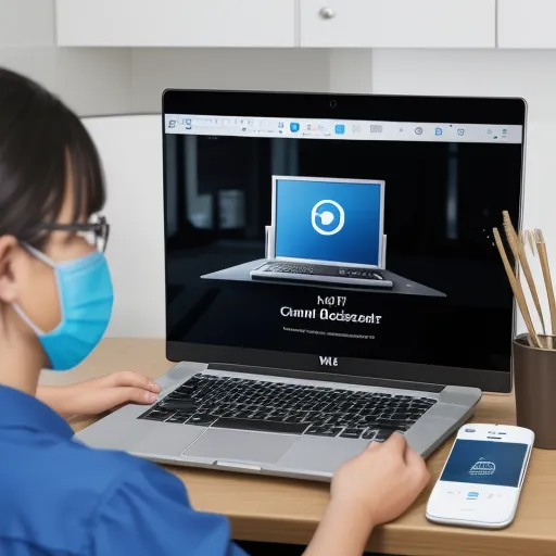 1080p to 4k converter picture - a woman wearing a face mask is on her laptop and is looking at the screen with a phone in front of her, by Baiōken Eishun