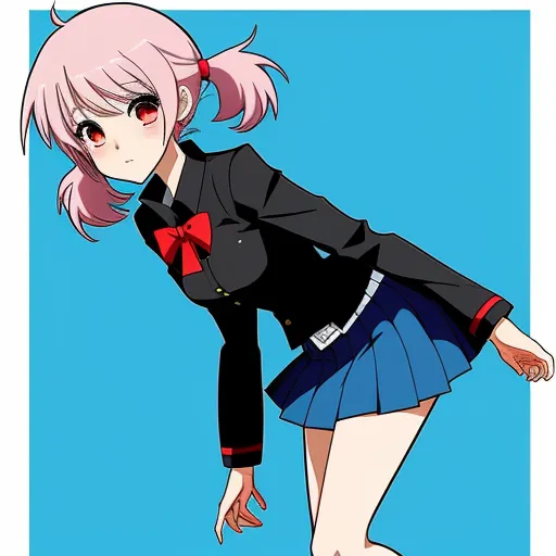 a girl in a short skirt and a black shirt with a red bow tie is posing for a picture, by Toei Animations