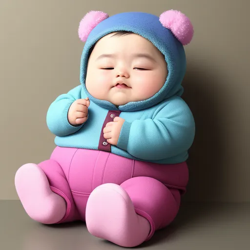 convert photo to 4k resolution - a baby is wearing a blue and pink outfit and a pink pants and a blue hoodie and a pink tie, by Hsiao-Ron Cheng