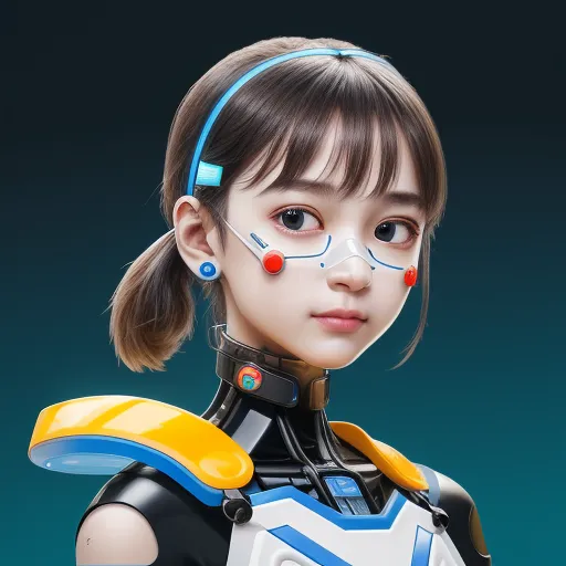 a girl with a sci - fil costume and glasses on her head, with a blue background and a blue background, by Chen Daofu