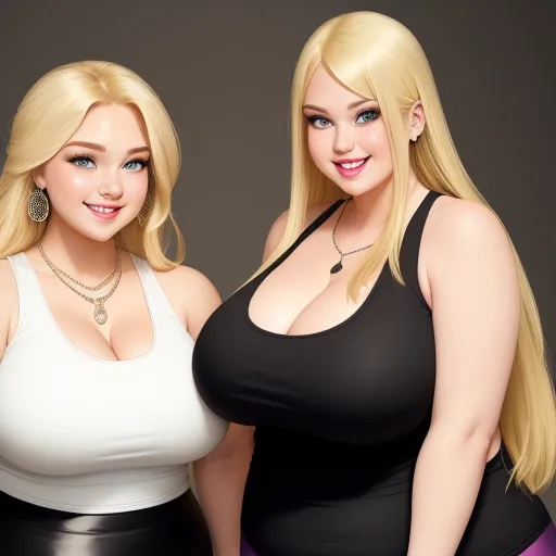 two women in black and white outfits posing for a picture together, both wearing large breast bras and one wearing a black bra, by Terada Katsuya