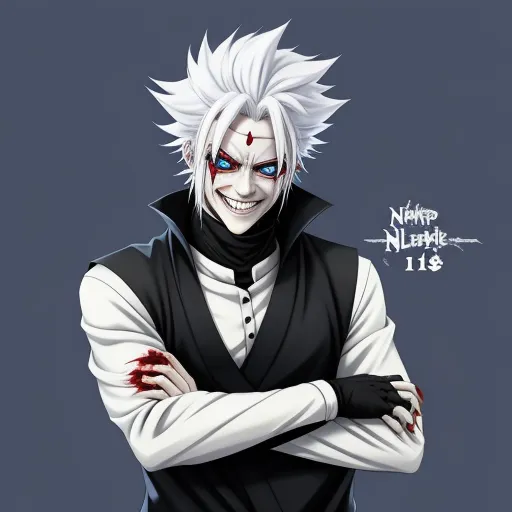 a guy with white hair and a black outfit with red eyes and a black shirt with white hair and a black collar, by theCHAMBA