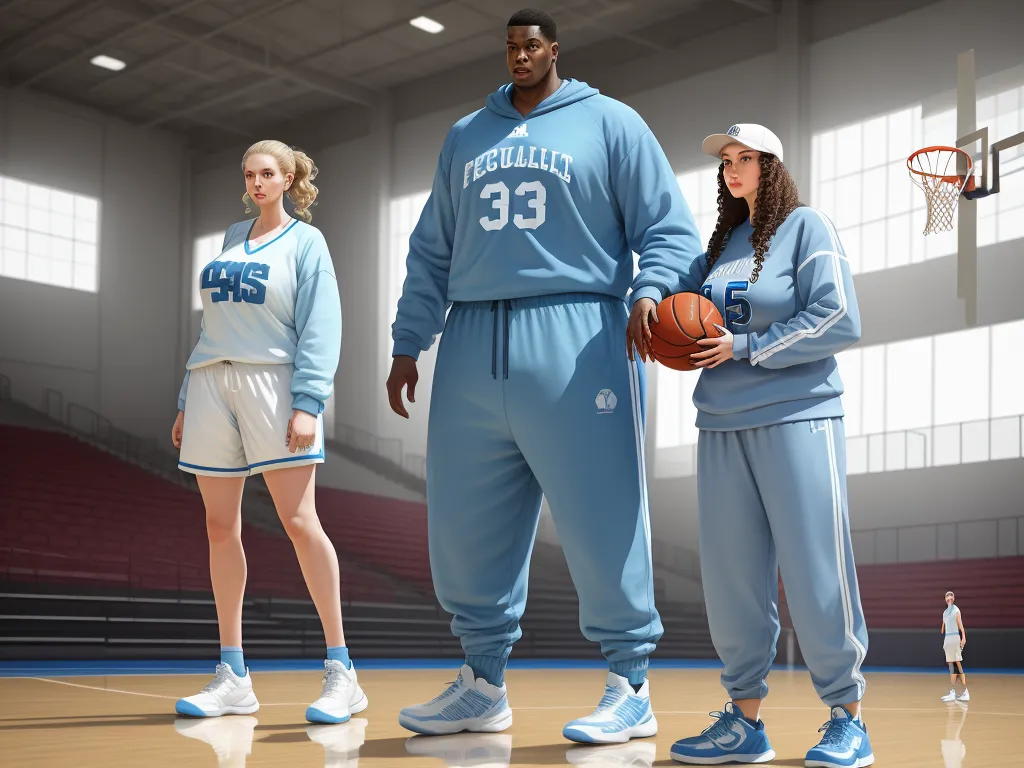hd photo online - a group of people standing on a basketball court holding a basketball ball and a basketball hoop in front of them, by Pixar Concept Artists