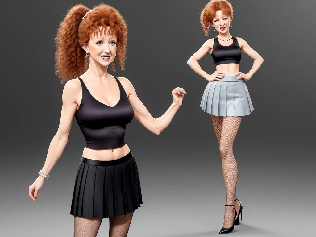text ai image generator - a woman in a skirt and top posing for a picture with her hands on her hips and her right hand on her hip, by Pixar Concept Artists