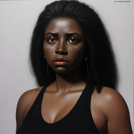 a woman with a black top and a black hair with a black face and a black bra top with a black bra, by Barkley Hendricks