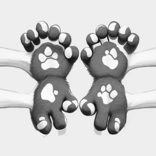 a pair of black and white paw prints on a pair of gloves with white and black paws on them, by Alison Kinnaird