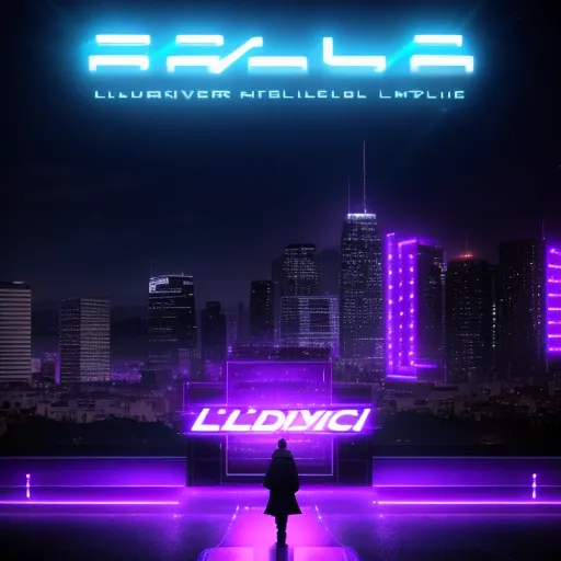 animated image ai - a man standing in front of a neon cityscape with the words rala on it and a neon light, by Liam Wong