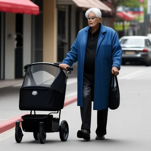 text to ai generated image - a man walking down the street with a stroller and a baby carriage in hand, and a woman walking down the street, by Botero