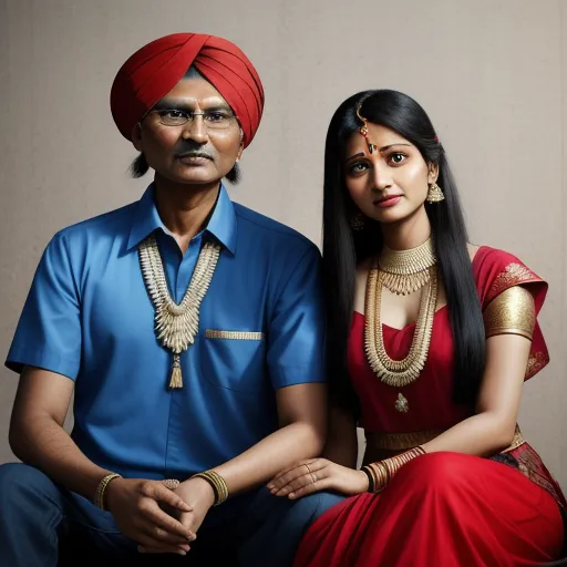 a man and woman sitting next to each other wearing traditional indian clothing and jewelry on their heads and shoulders, by Alec Soth