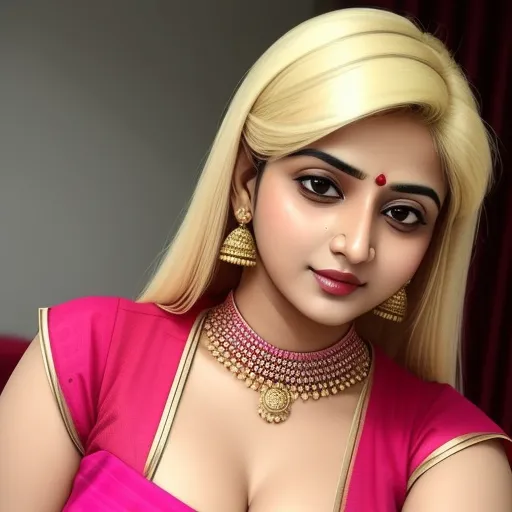 convert photo to 4k online - a woman with a pink sari and gold jewelry on her neck and chest, posing for a picture, by Hendrik van Steenwijk I