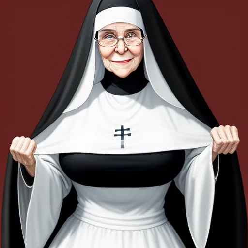 text to image ai generator - a nun holding a white cloth with a cross on it's chest and a black and white dress, by Francisco Oller