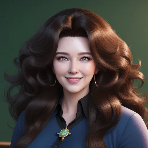 a digital painting of a woman with long hair and a star necklace on her neck and a green background, by Fernando Botero