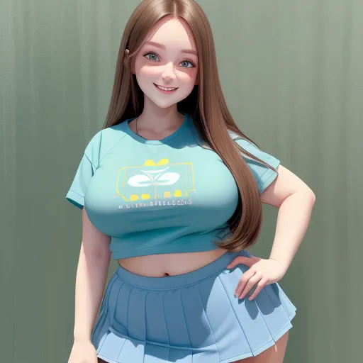 text-to-image ai - a 3d woman in a blue shirt and skirt posing for a picture with her hands on her hips and her right hand on her hip, by Pixar Concept Artists