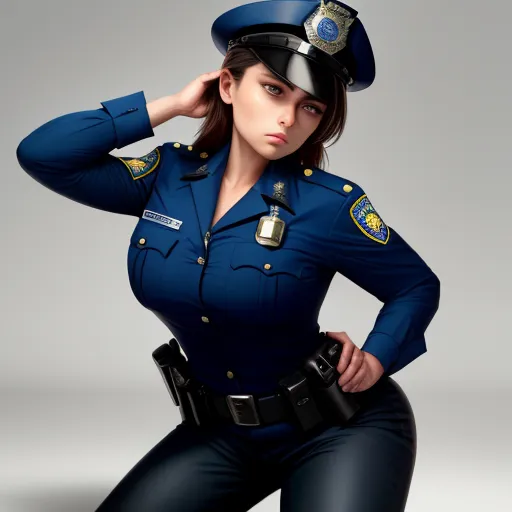 best free text to image ai - a woman in a police uniform posing for a picture with her hands on her head and her hand on her head, by Terada Katsuya