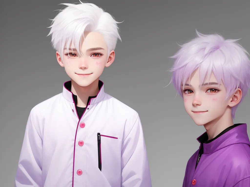 text to image ai free - two anime characters with white hair and pink hair, one with a black shirt and one with a white shirt, by Chen Daofu