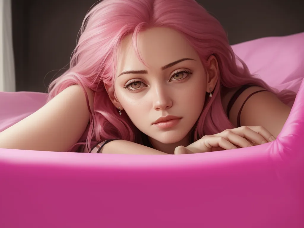 Ai tool to create images A busty girl lying on her pink bed showing her