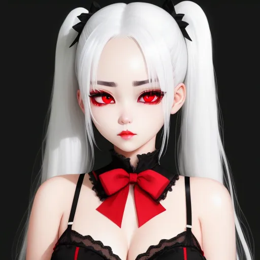 4k quality converter - a very cute anime girl with big red eyes and a big white hair with red eyes and a black bra, by Sailor Moon
