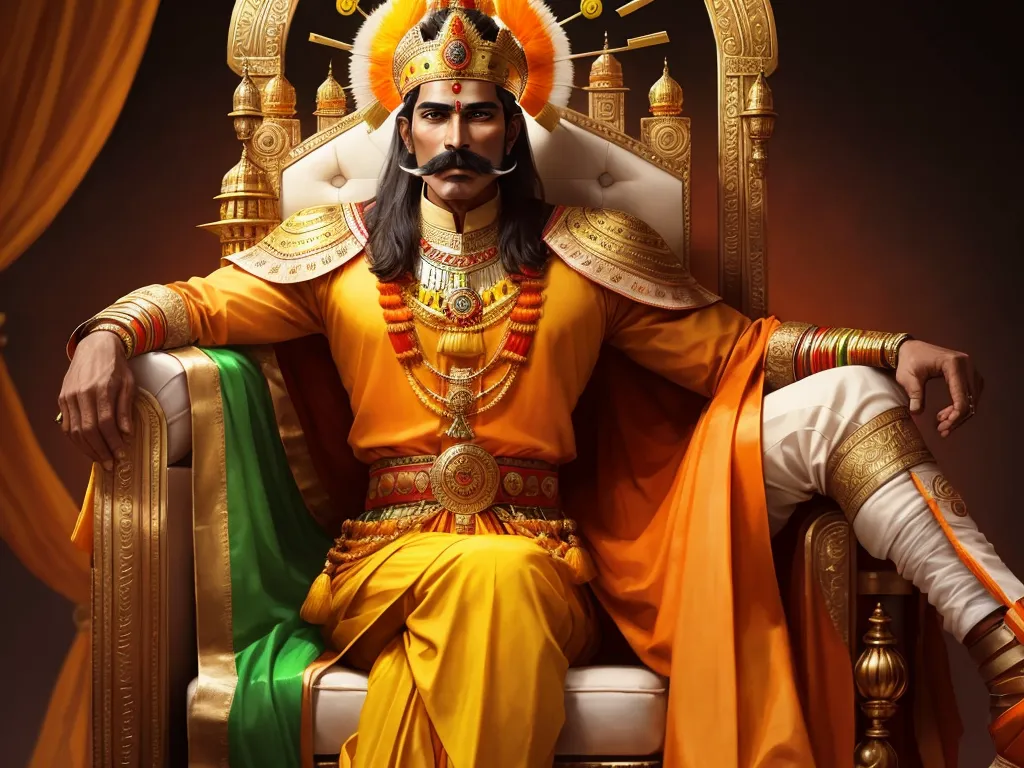 ai created pictures: A strong handsome Indian king with moustache tall