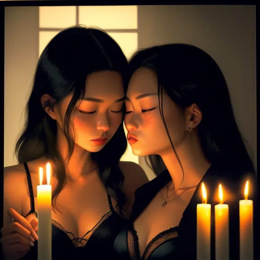 4k photos converter - two women are standing next to each other with candles in front of them, one of them is kissing the other, by Daniela Uhlig