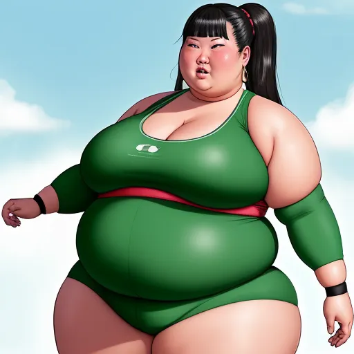 photo coverter - a fat woman in a green dress is posing for a picture with her hands on her hips and her mouth open, by Rumiko Takahashi