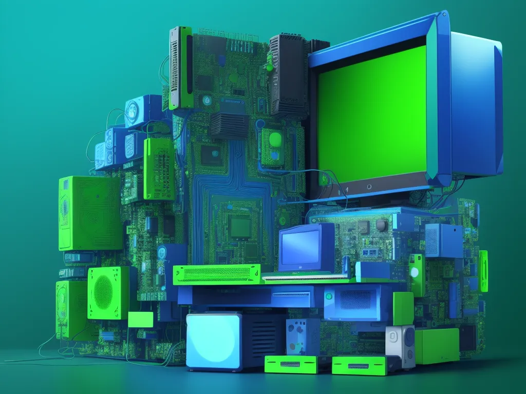 text to picture ai generator - a computer screen is surrounded by many different colored parts of it, including a monitor and a keyboard, and a mouse, by Mike Winkelmann (Beeple)