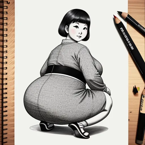 how to make photos high resolution - a drawing of a woman in a dress sitting on a stool with a pencil next to it and a pair of scissors, by Rumiko Takahashi