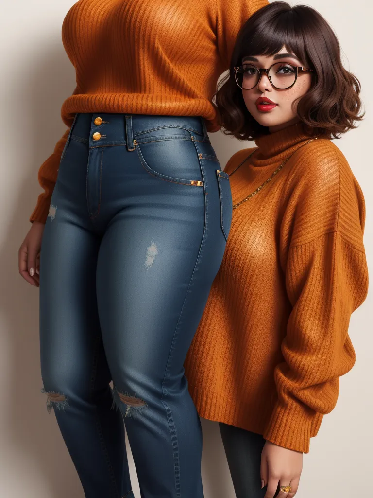 generate ai images from text - a woman in a brown sweater and jeans posing for a picture with a woman in a blue jeans and a brown sweater, by Fernando Botero