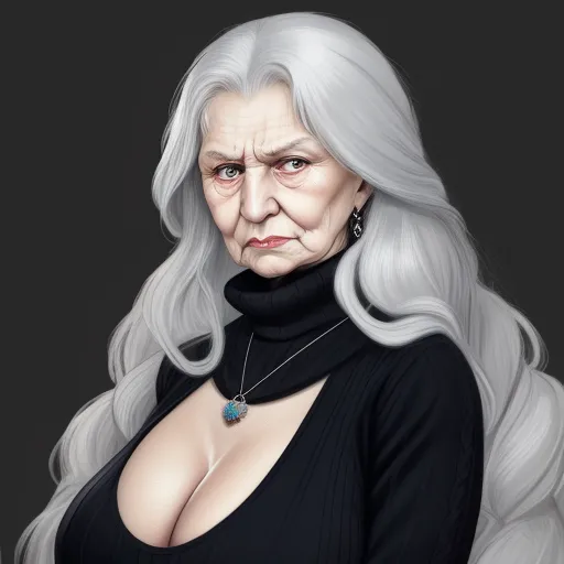 text-to-image ai - a woman with long white hair and a black top is wearing a choker and a necklace with a turquoise stone, by Lois van Baarle