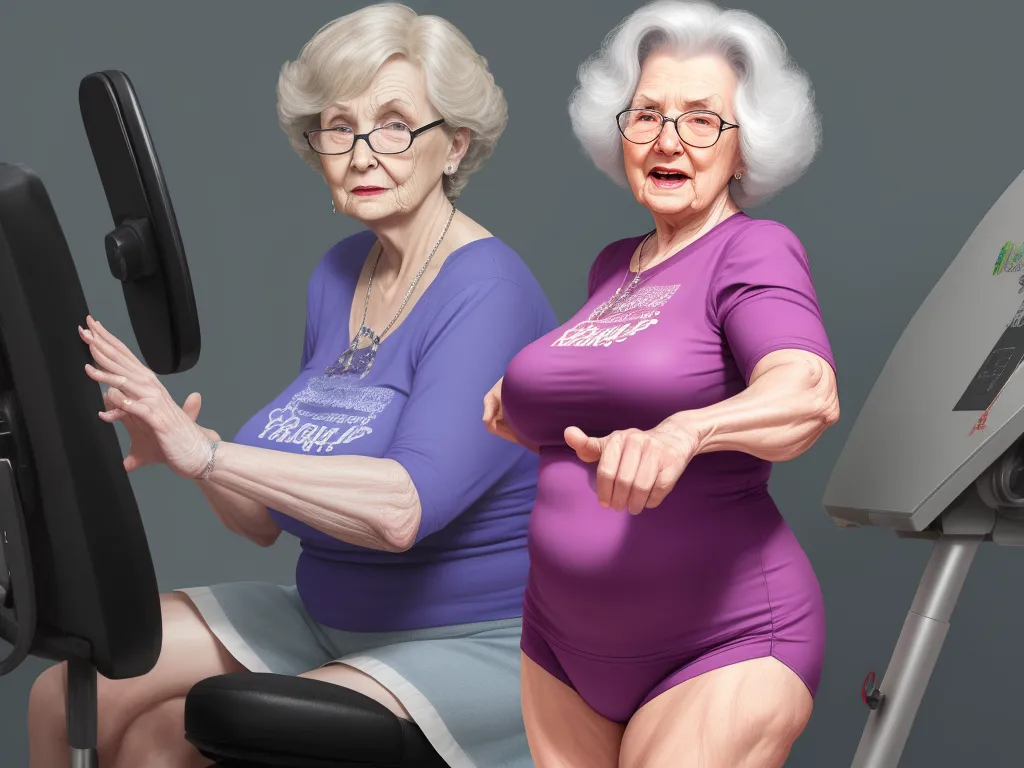 a woman on a stationary exercise bike and an older woman on a stationary exercise bike with a computer monitor, by Pixar Concept Artists