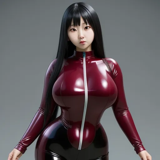 a woman in a latex outfit posing for a picture with her hands on her hips and her legs bent, by Terada Katsuya