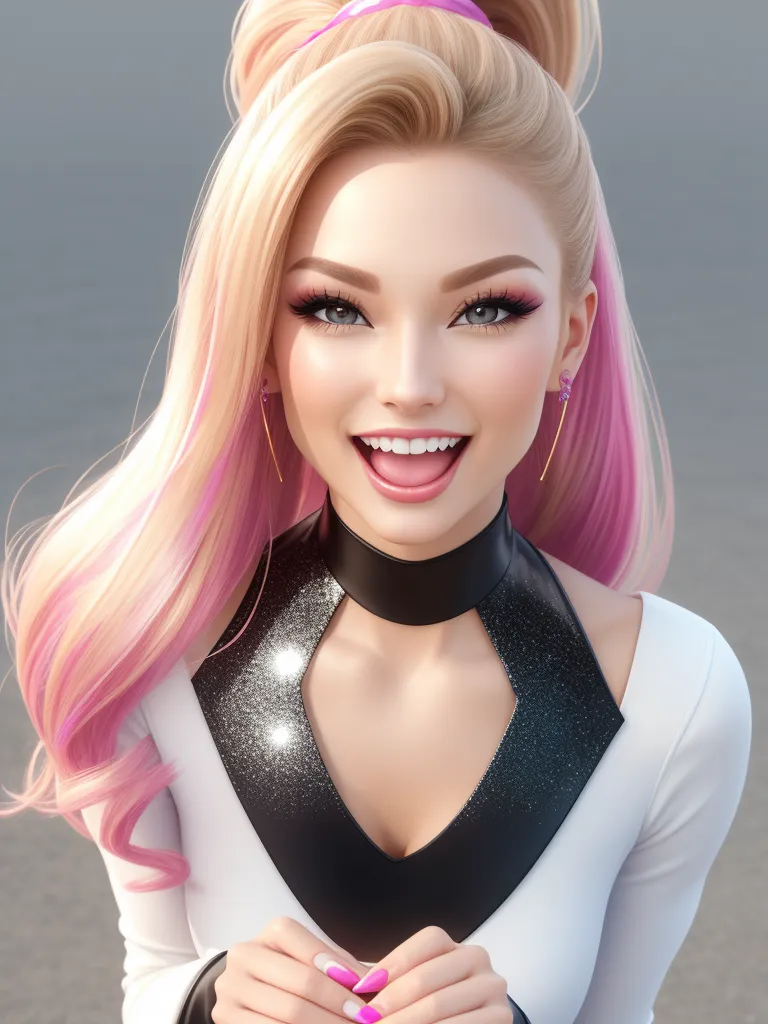 inch to pixel converter - a woman with pink hair and a black and white top and a black and white top and a pink and white background, by Edmond Xavier Kapp