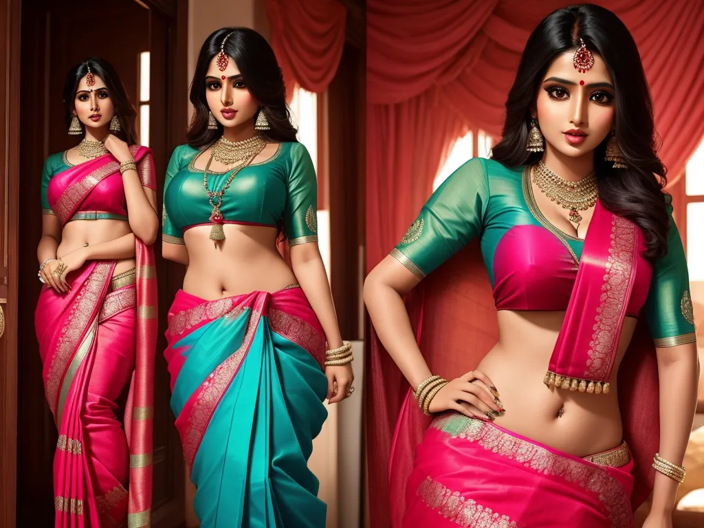4k to 1080p converter - a woman in a pink and green sari with a green blouse and matching blouse with a matching blouse, by Hendrik van Steenwijk I