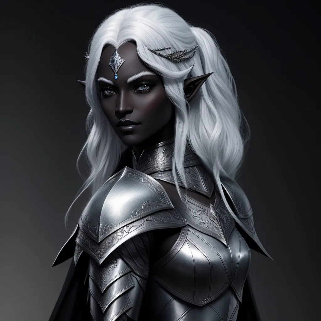 ai complete image: one tall drow Elven woman wearing an armor, black