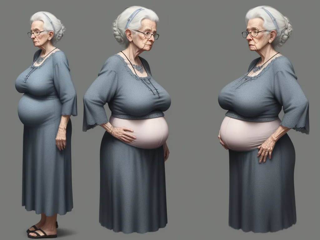 Ai Created Image Heavily Belly Elderly Granny Side View Very 2100