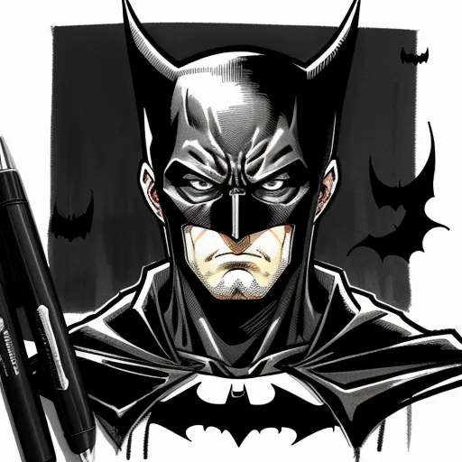 ai image generator from text free - a drawing of a batman with a pen in his hand and a batman mask on it's face, by Dustin Nguyen