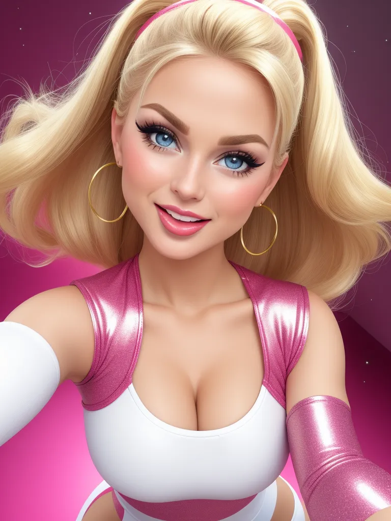 best ai text to image generator - a cartoon girl with blonde hair and pink gloves on her arm and a pink background with stars and a pink background, by Hanna-Barbera