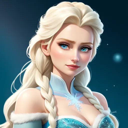 a woman with long blonde hair wearing a blue dress and a tiara with a snowflake on it, by Daniela Uhlig