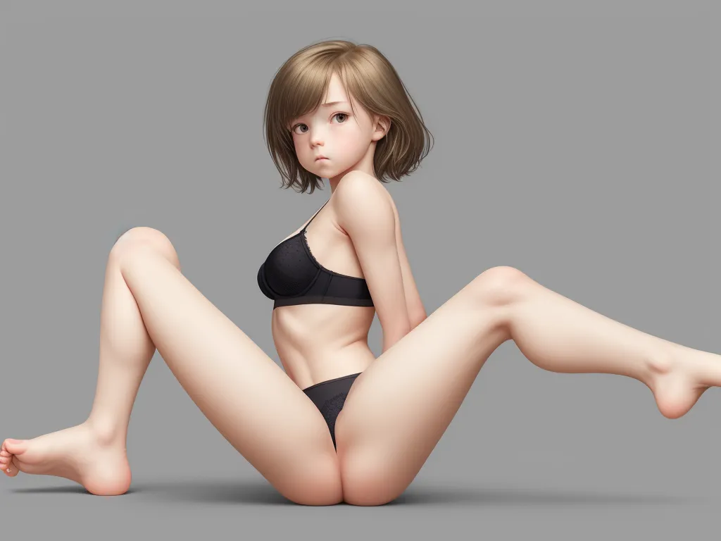 a 3d rendering of a woman in a bikini sitting on the floor with her legs crossed and her legs crossed, by Terada Katsuya