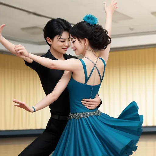 a couple of people that are dancing in a dance studio together, with one of them holding the other, by Chen Daofu