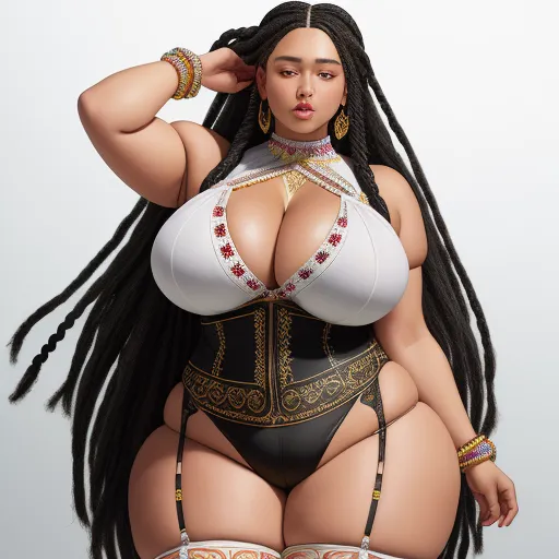 ai text image generator - a very big ass - conscious woman in a bra and panties with a big breast and a big breast, by Hirohiko Araki