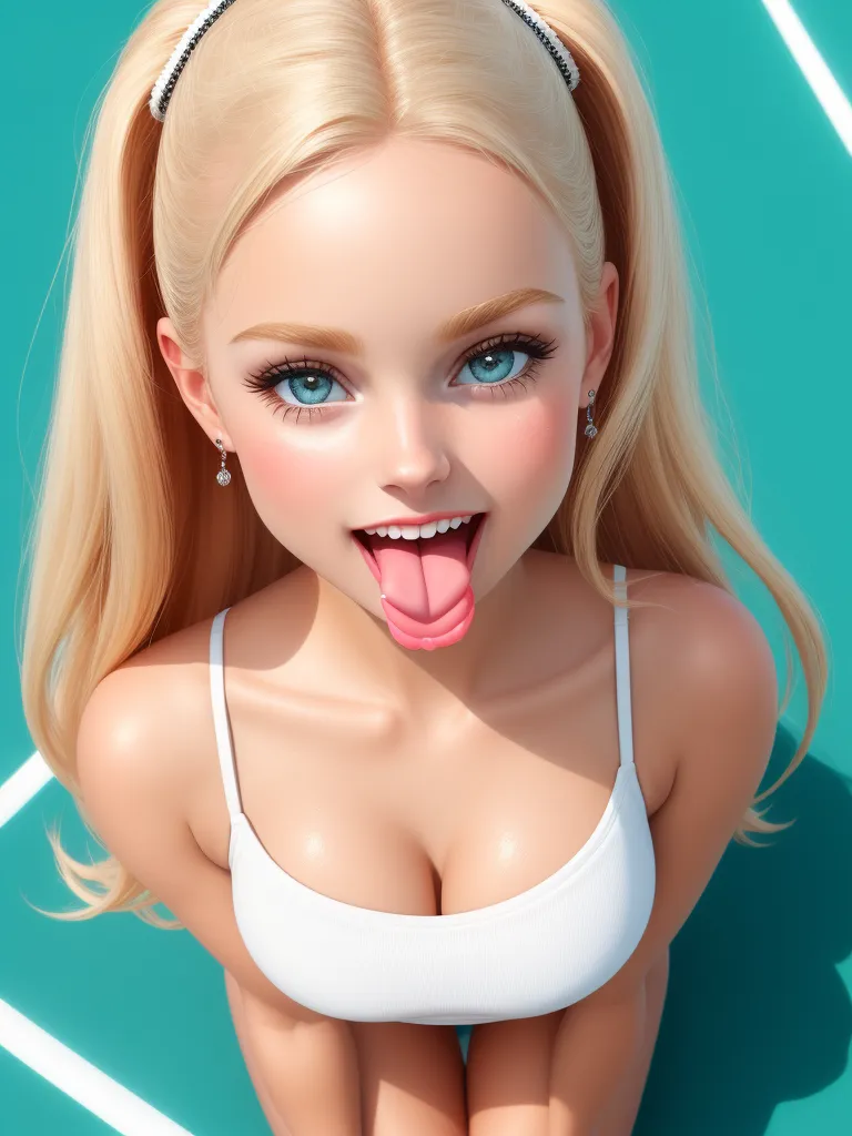 how to make image higher resolution - a cartoon girl with a tongue sticking out of her mouth and wearing a white bikini top and a headband, by Daniela Uhlig