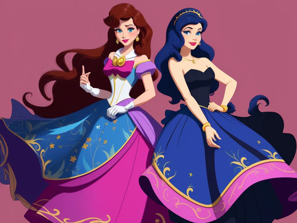 two cartoon characters dressed in princess dresses and tiaras, one of which is pointing at the viewer and the other is pointing at the viewer, by Hanna-Barbera