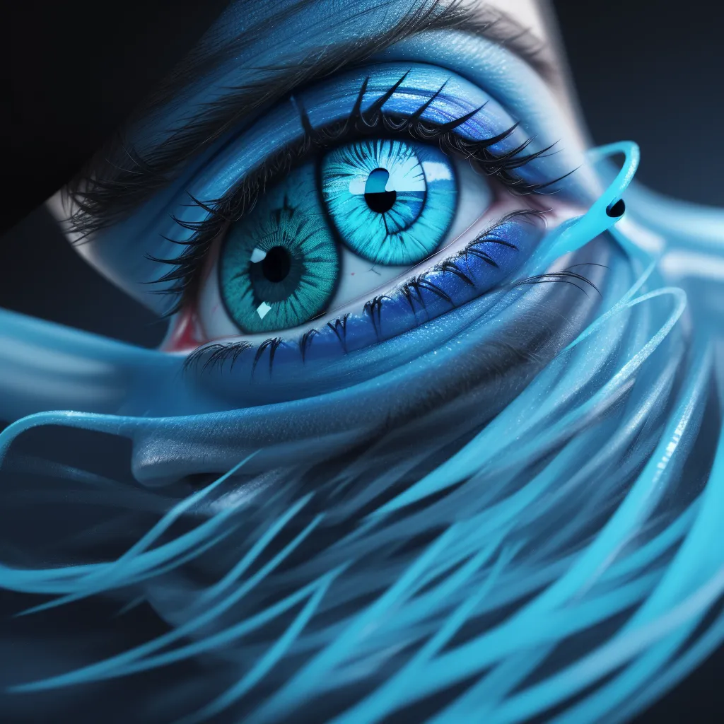 ai upscaler - a close up of a person's eye with blue feathers around it and a blue eye with blue eyes, by Cyril Rolando