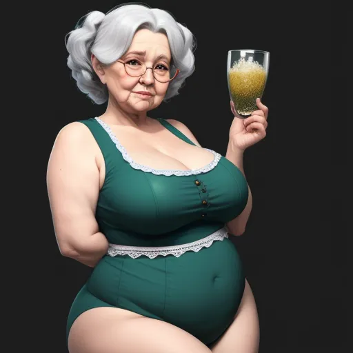 ai generated images from text online - a woman in a green bodysuit holding a glass of champagne and a green brach with white lace, by Hayao Miyazaki