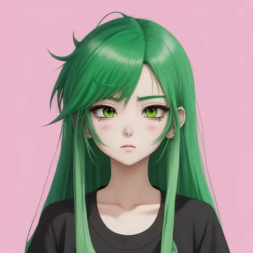 ai generated images: In the anime style with green hair and gles.