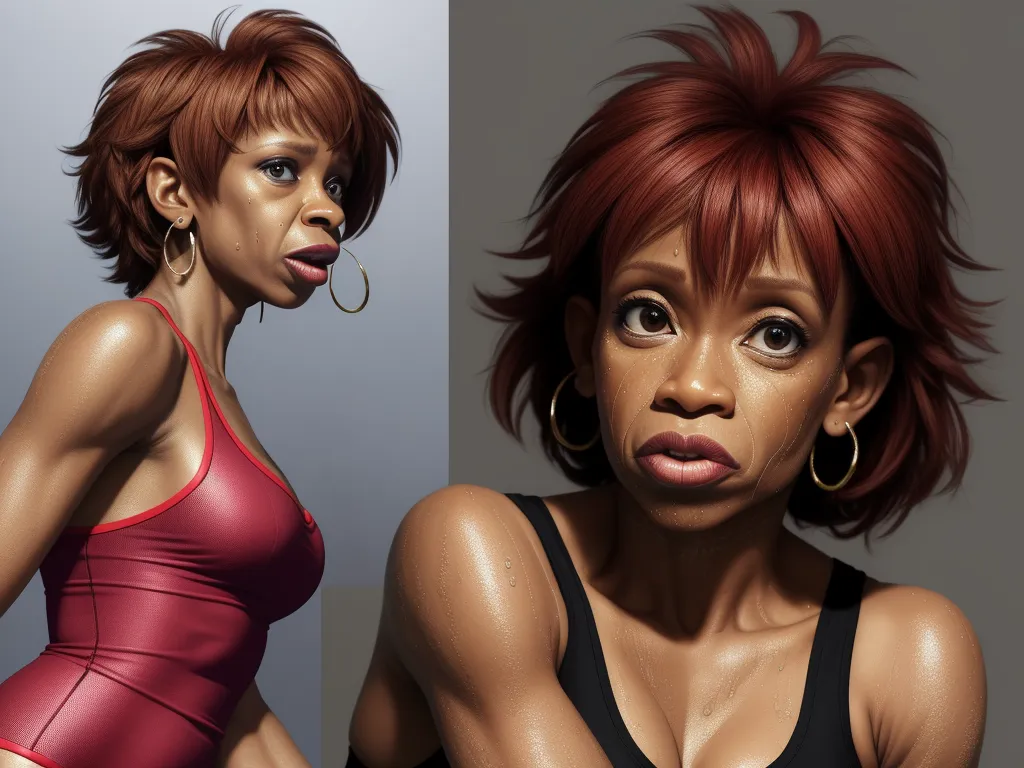 turn image into hd - a woman with a red top and a black top with a red top on her head and a woman with a red top on her head, by Pixar Concept Artists